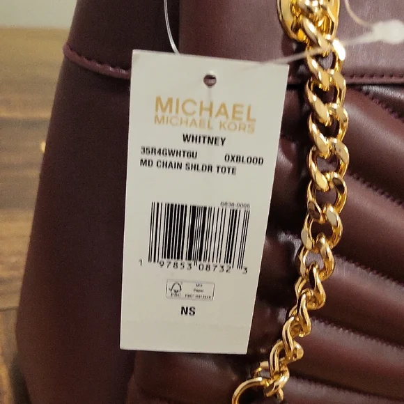 Michael Kors Whitney Tote in Oxblood with Gold Chain - Picture 2 of 11